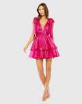 Pink Oversized Bow Deep V Ruffle Mini Dress - FINAL SALE