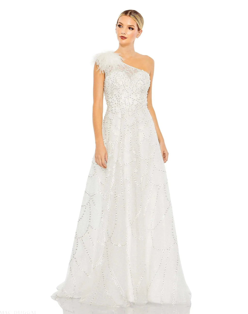 White Embellished One Shoulder A Line Gown - FINAL SALE