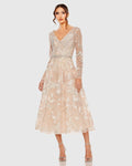Light Pink Embroidered Long Sleeve Midi Dress