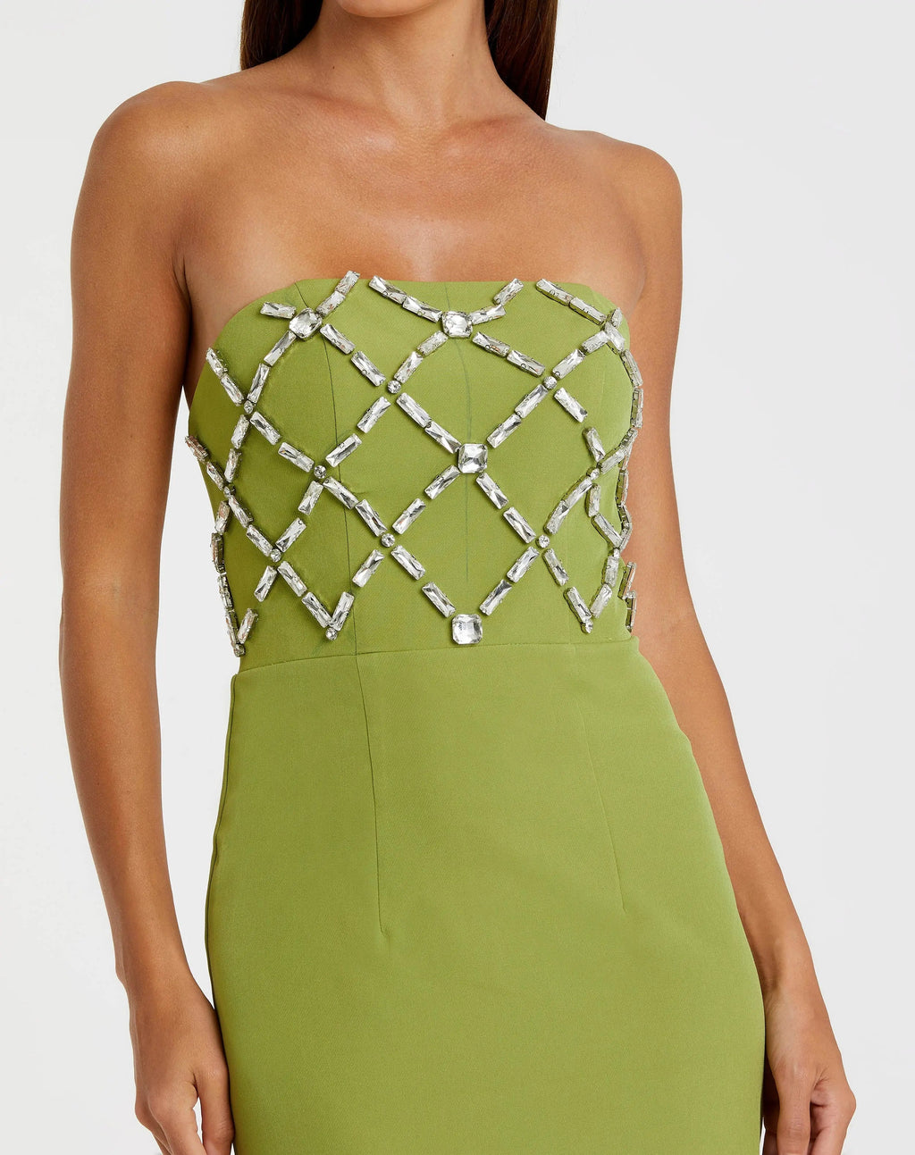 Green Strapless Crystal Embellished Midi Dress