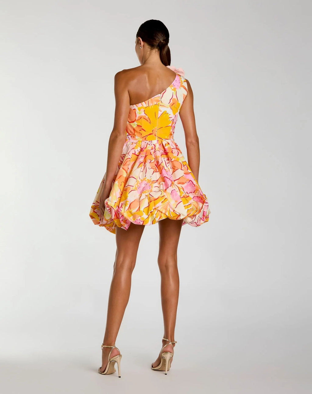 Multicolor One Shoulder Bubble Hem Faille Mini Dress