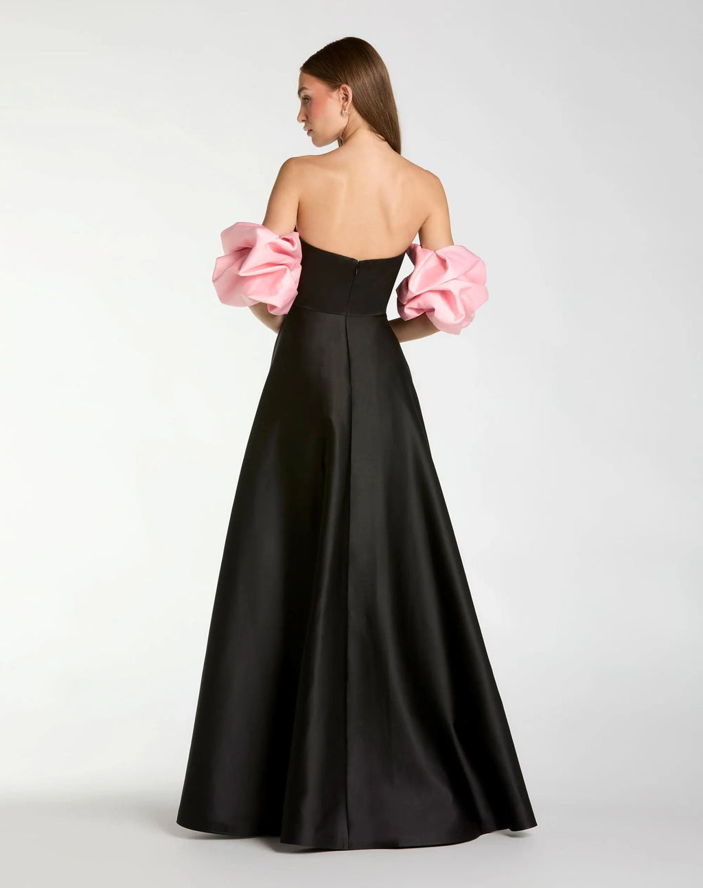 Black Satin Off The Shoulder Puff Sleeve Ball Gown