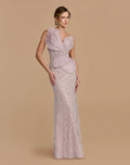 Purple Strapless Embellished Column Gown With 3D Petals