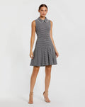 Black Sleeveless Collared Boucle Mini Dress