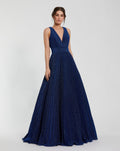 Navy Shimmering Pleated Sleeveless Gown