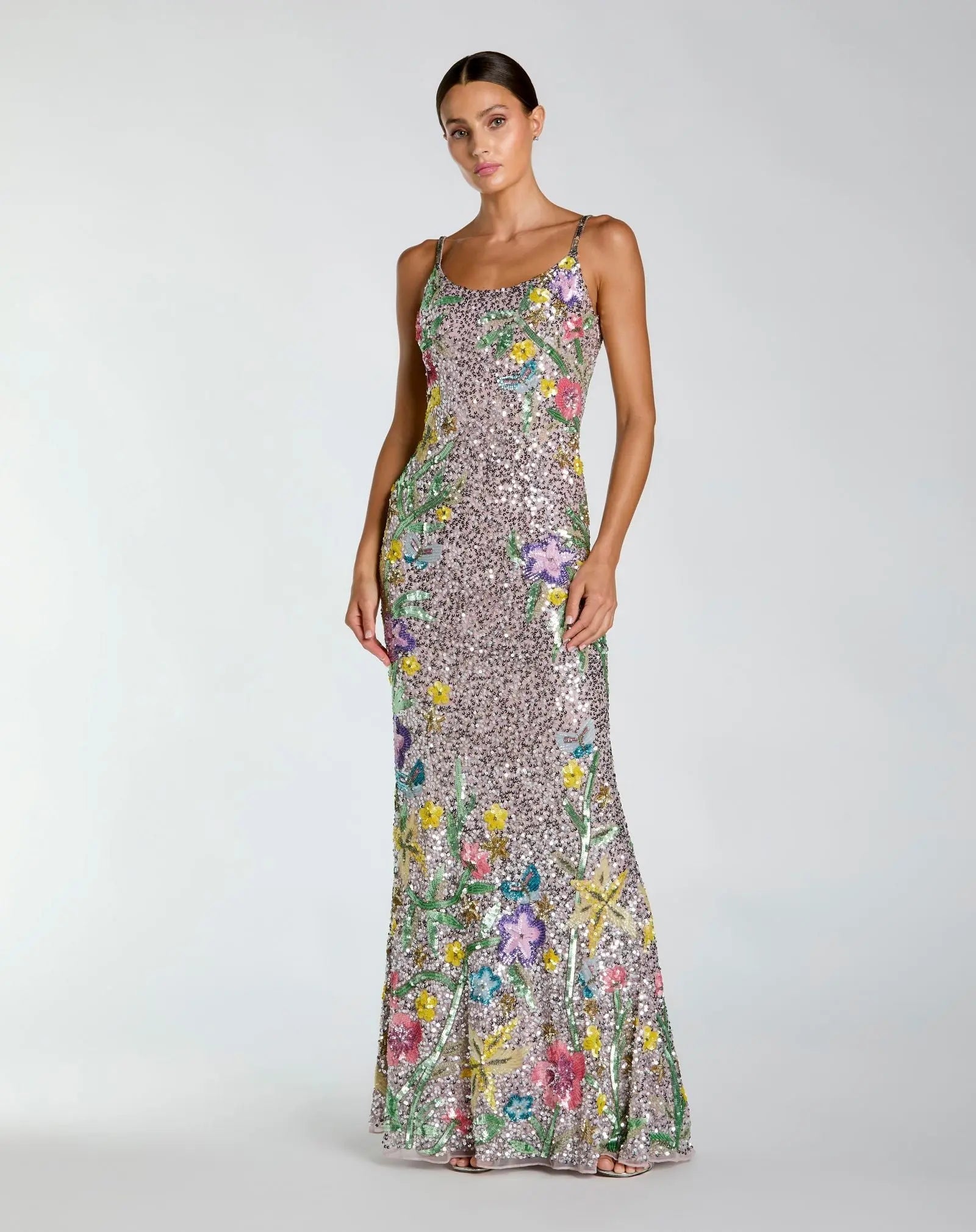 Silver Embellished Sleeveless Cowl Back Gown