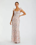 Pink Embroidered Lace Floral Gown with Ruffle Straps
