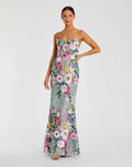 Petite Green Floral Embroidered Sleeveless Bustier Gown