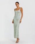 Green Scoop Neck Embellished Dress With Bow Detail