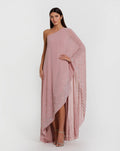 Pink One Shoulder Embellished Trim Kaftan Gown